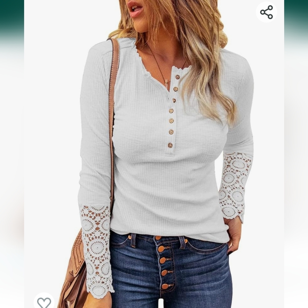 Henley top with lace sleeves